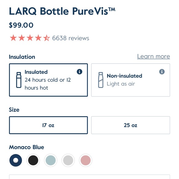 LARQ Water Bottle PurVis In BLUE NIB NEW 17oz - Picture 8 of 12